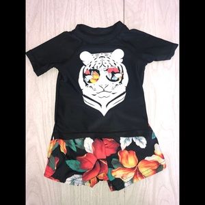 Circo Short Sleeve Tee & Floral Short Swim Outfit